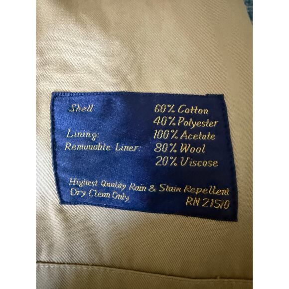 Vintage Chaps Ralph Lauren Men’s 44R Trench Coat Classic Khaki Wool Liner - Picture 3 of 10